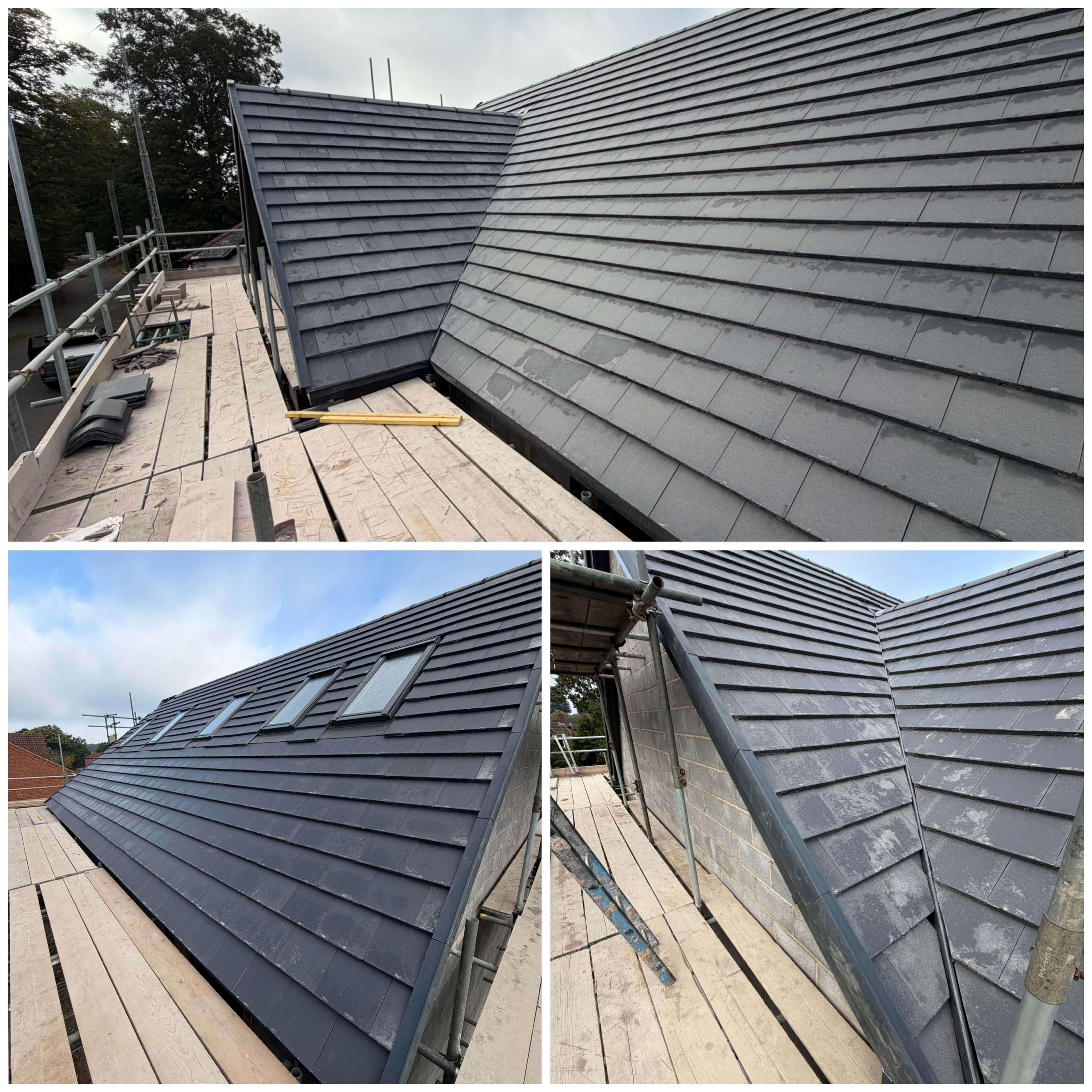 New-build roofing project completed using Russell Grampian concrete tiles, providing a strong, durable and clean modern finish.