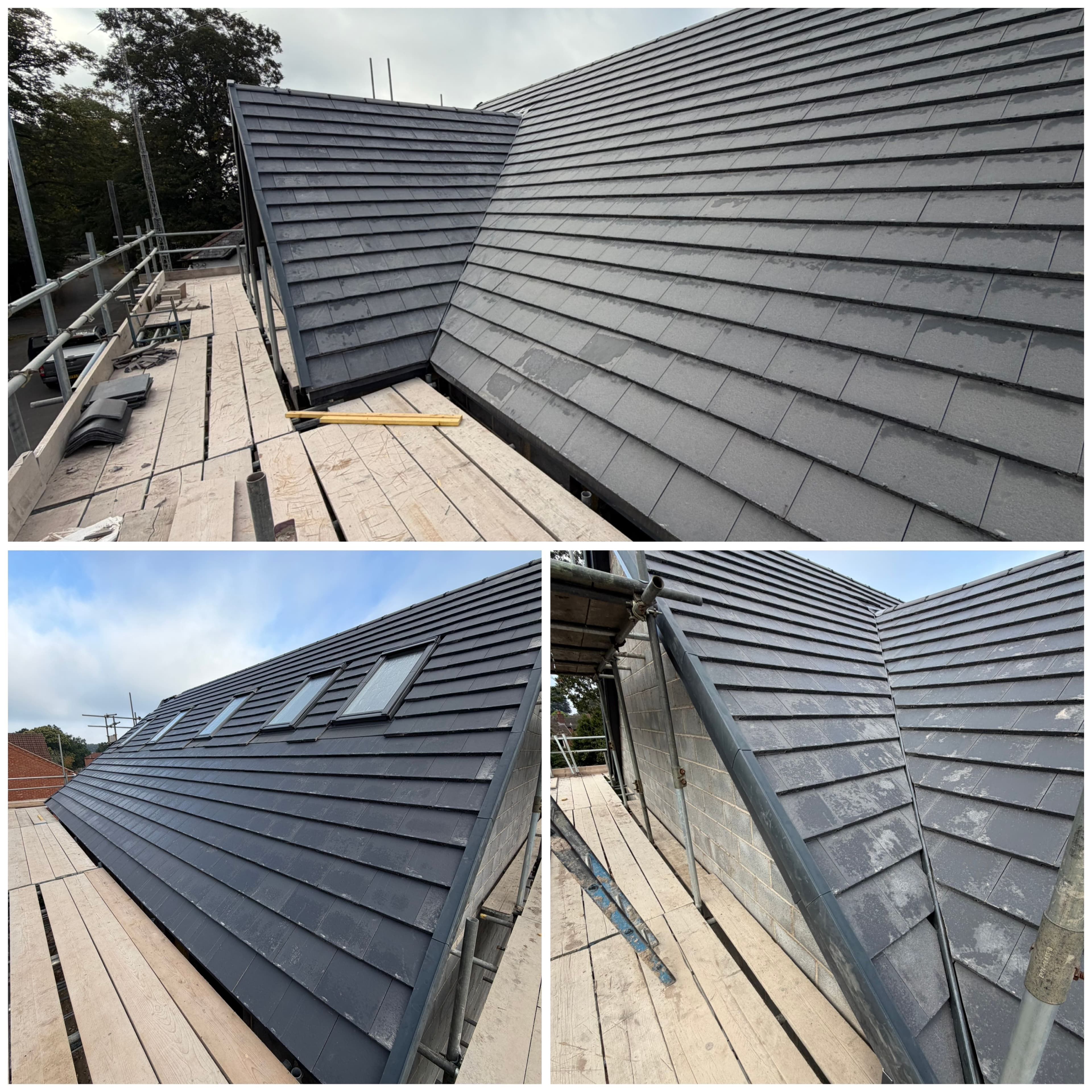 New-build roofing project completed using Russell Grampian concrete tiles, providing a strong, durable and clean modern finish.