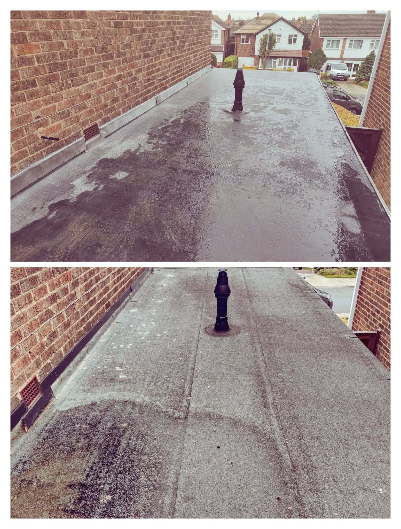 New black EPDM rubber flat roof with new fascia boards